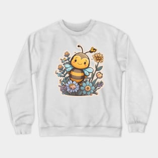 Adorable Bee with Flowers Cartoon Art Crewneck Sweatshirt